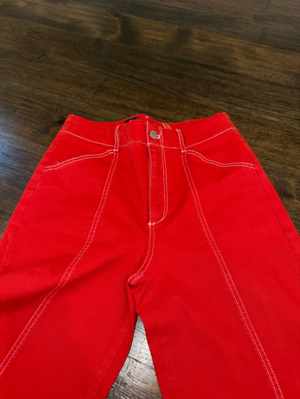 Anthropologie Maeve The Delaney Seamed Wide Leg Red Jeans - Picture 9 of 10